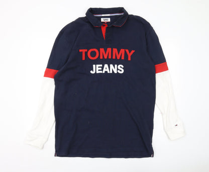 Tommy Jeans Men's Blue Logo Polo Shirt L