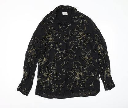 Alexon Women's Black Floral Blouse, Size 14, Elegant