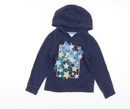 Monsoon Boys Blue Pullover Hoodie, Stars, 5-6 Years, Glitter Accents