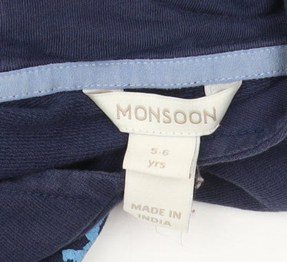 Monsoon Boys Blue Pullover Hoodie, Stars, 5-6 Years, Glitter Accents