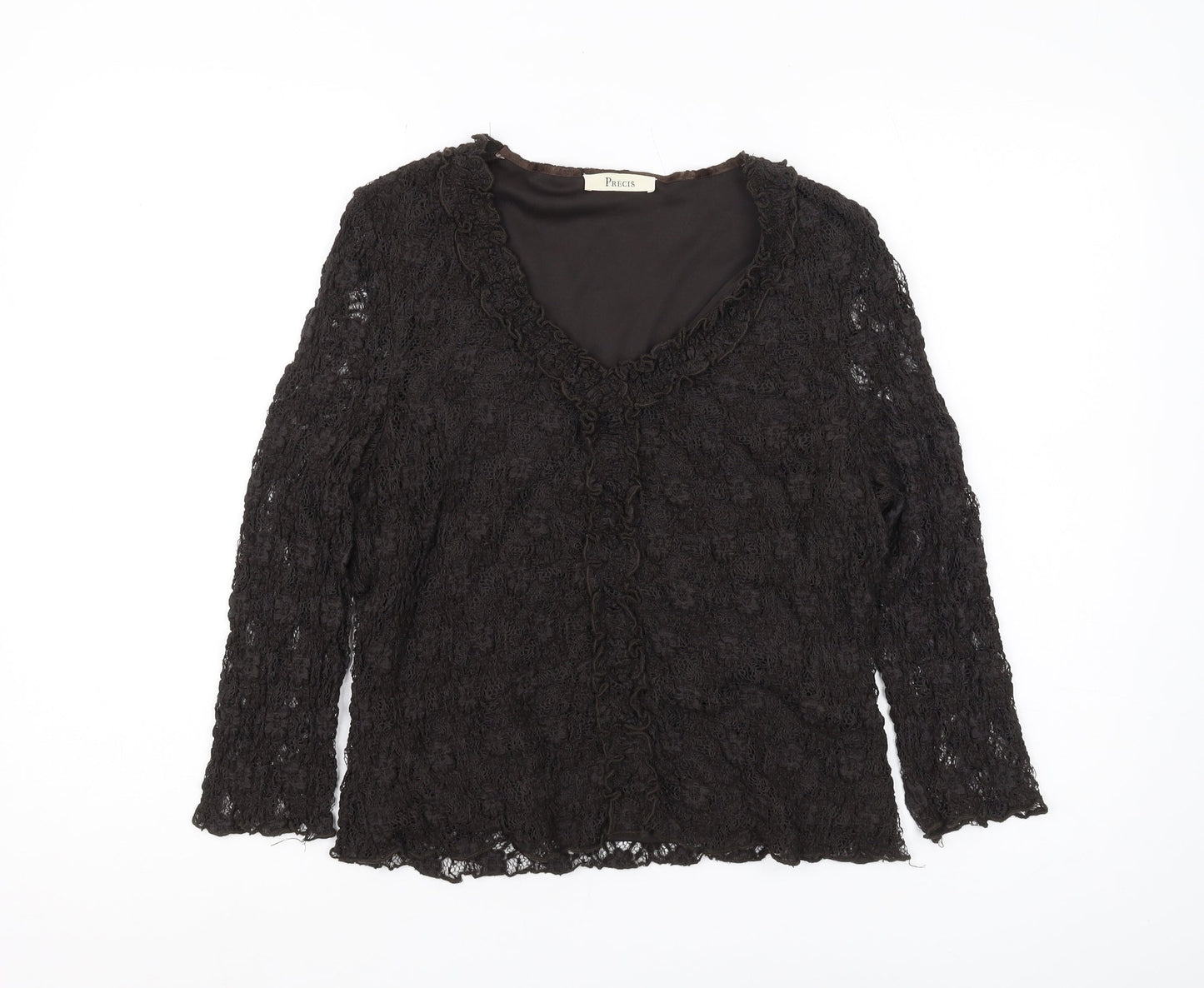 Précis Women's Black Lace Top, Large, 3/4 Sleeve V-Neck