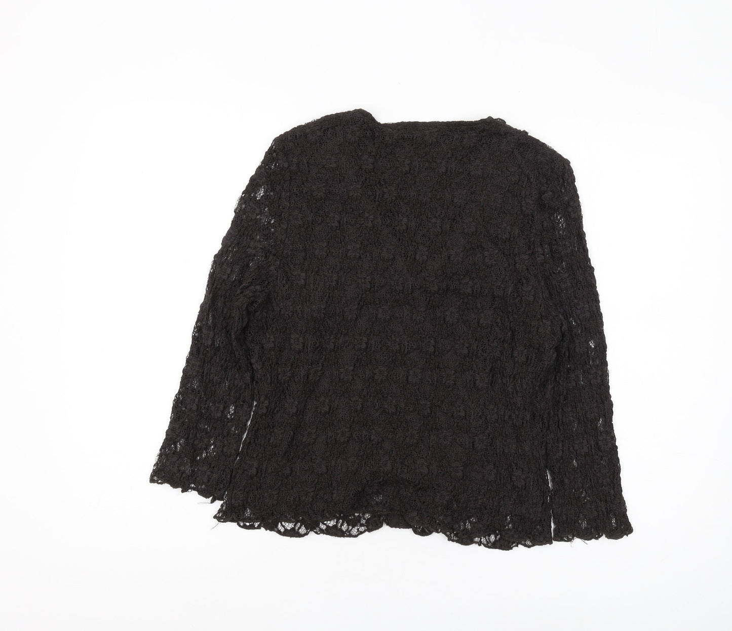 Précis Women's Black Lace Top, Large, 3/4 Sleeve V-Neck