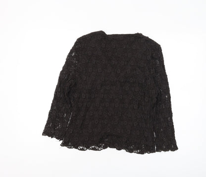 Précis Women's Black Lace Top, Large, 3/4 Sleeve V-Neck