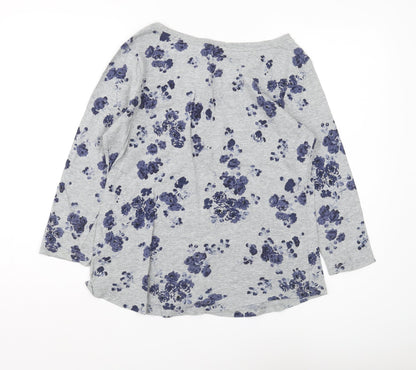 Gap Women's Grey Floral 3/4 Sleeve T-Shirt M