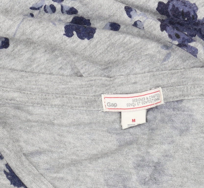 Gap Women's Grey Floral 3/4 Sleeve T-Shirt M