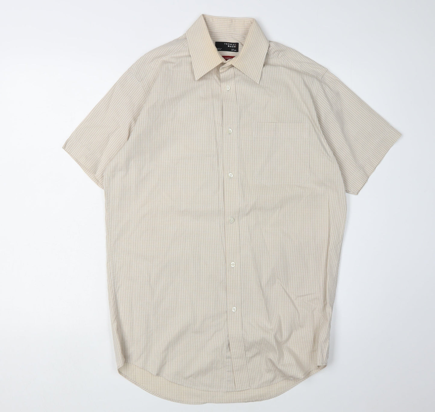 Thomas Nash Men's Beige Striped Cotton Shirt, Size 14.5