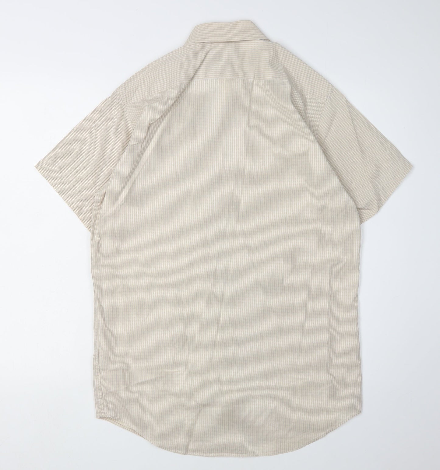 Thomas Nash Men's Beige Striped Cotton Shirt, Size 14.5