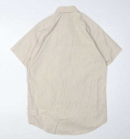 Thomas Nash Men's Beige Striped Cotton Shirt, Size 14.5
