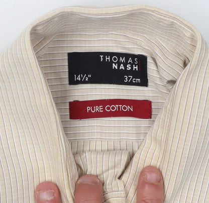 Thomas Nash Men's Beige Striped Cotton Shirt, Size 14.5