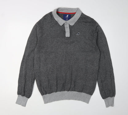 Kangol Men's Grey Long Sleeve Polo Shirt 2XL