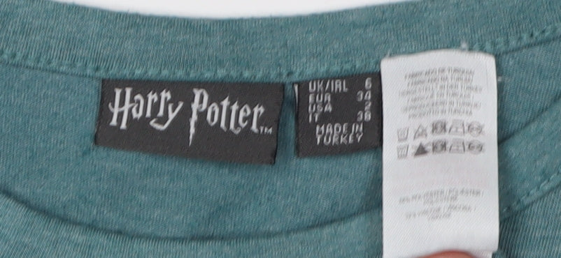 Womens UK Size 6 Harry Potter Green Basic T-Shirt