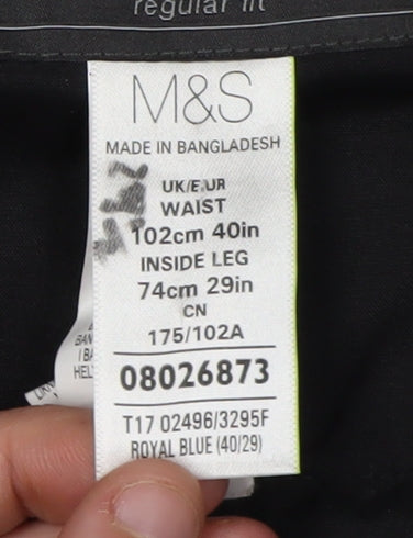 Marks and Spencer Men's Blue Dress Pants 40 Waist Regular Fit