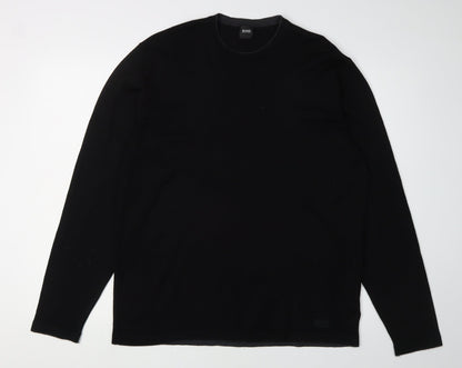 Hugo Boss Men's Black Wool Pullover Jumper, Size L