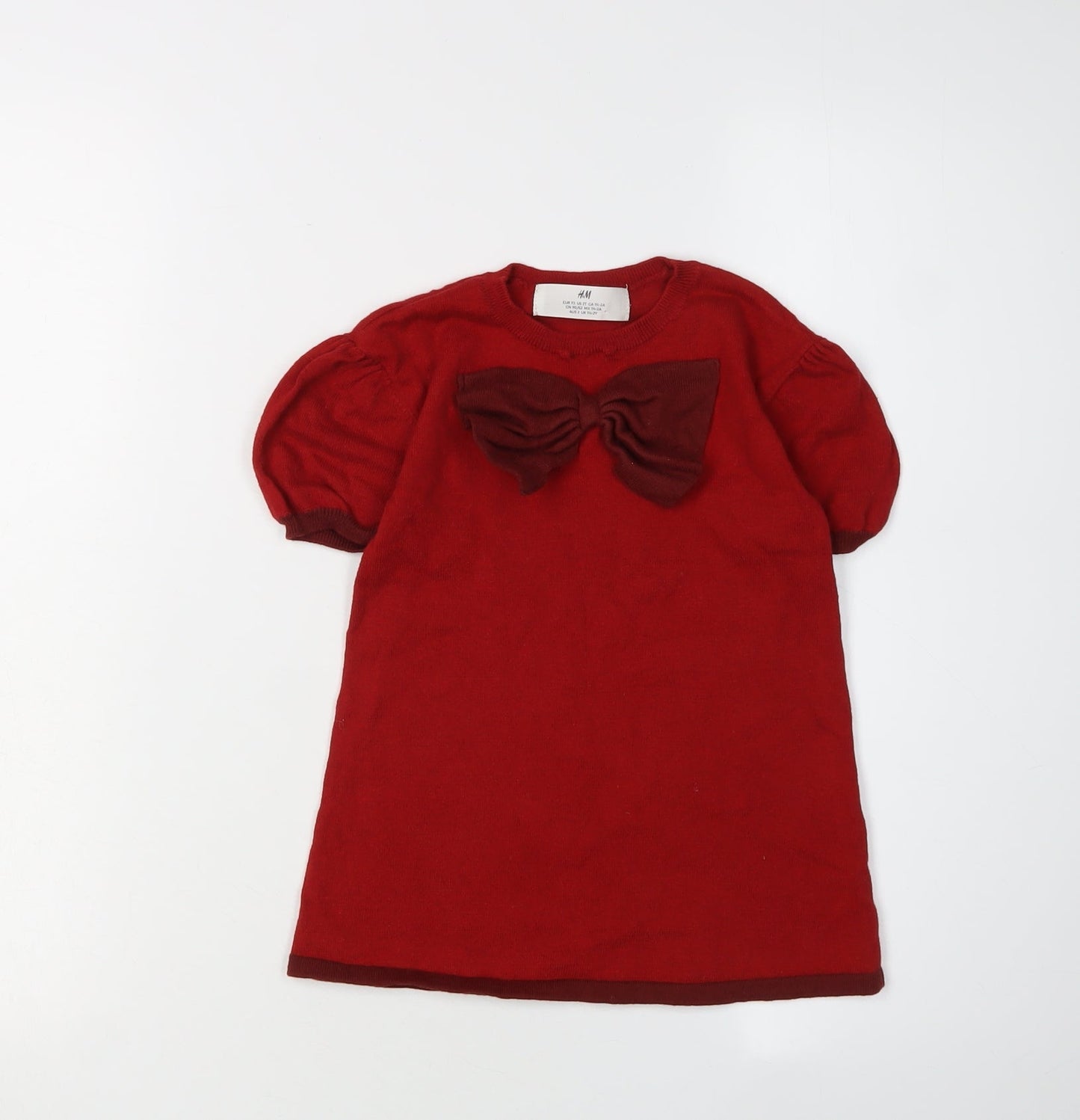 H&M Red Cotton Girls T-Shirt with Bow, Size 2 Years