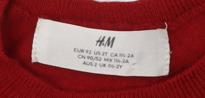 H&M Red Cotton Girls T-Shirt with Bow, Size 2 Years