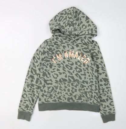 H&M Girls Green Leopard Print Pullover Hoodie, 9-10 Years