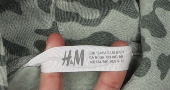H&M Girls Green Leopard Print Pullover Hoodie, 9-10 Years