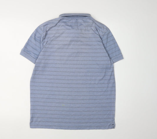 Larsson & Co Men's Polo Shirt Blue M Geometric Cotton Casual