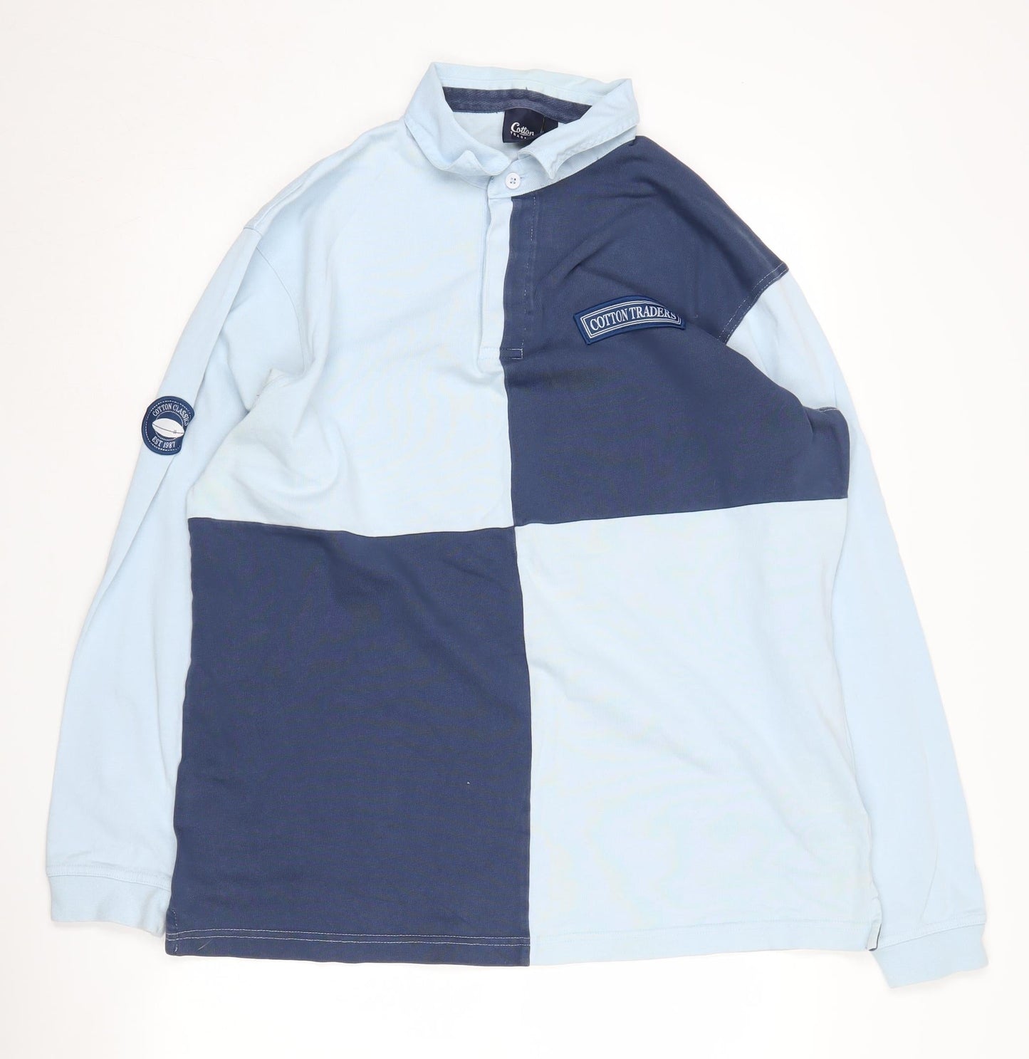 Cotton Traders Men's Blue Colourblock Polo L