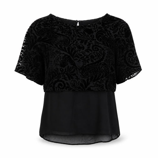 Front view of Phase Eight Black Floral Velvet Tunic Blouse, size 10