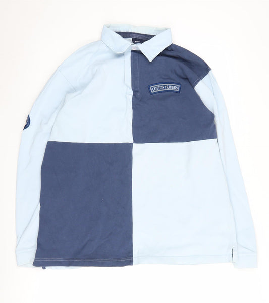 Cotton Traders Men's Blue Long Sleeve Polo L