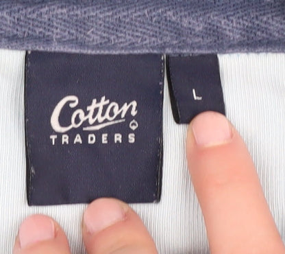 Cotton Traders Men's Blue Long Sleeve Polo L