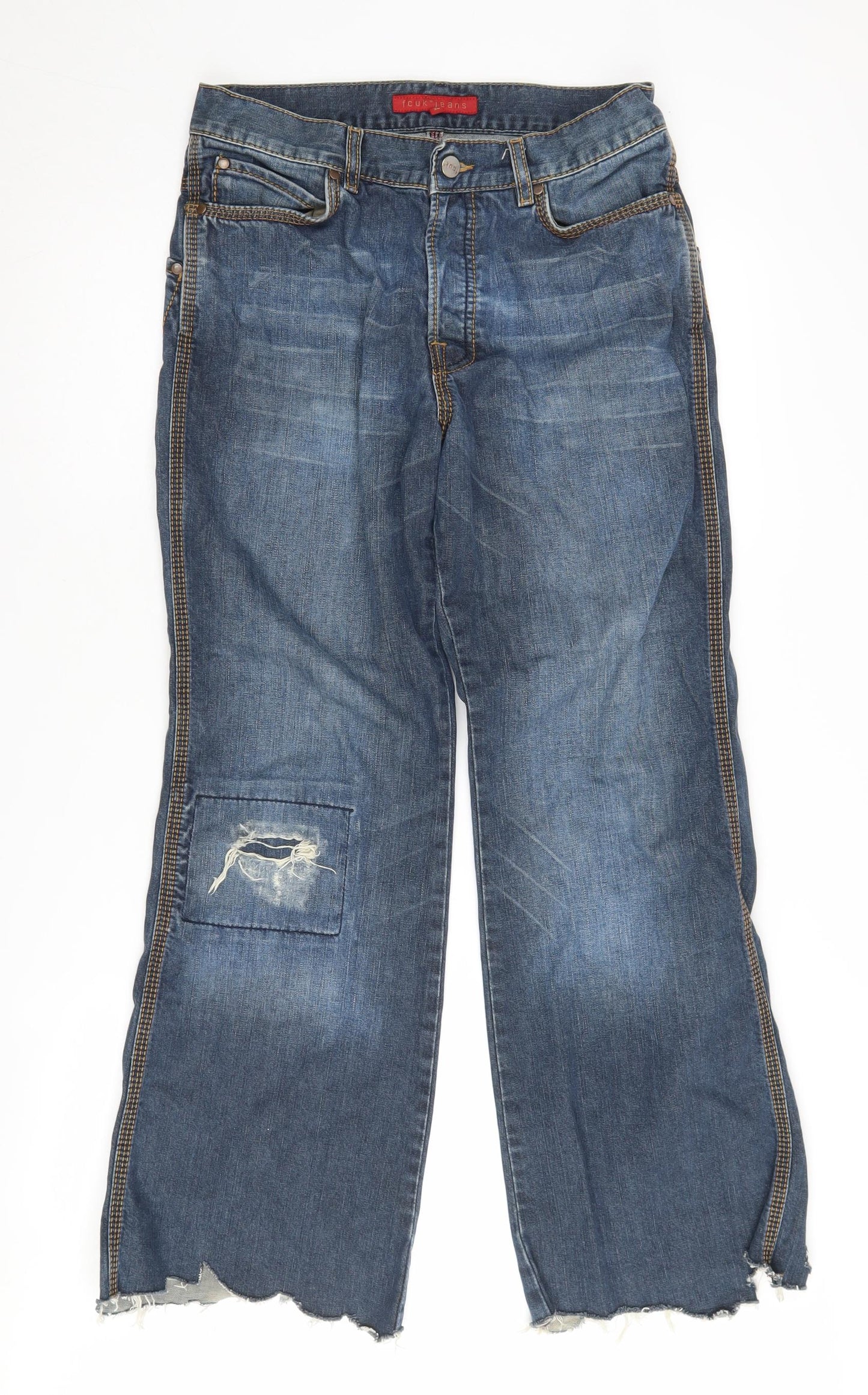 fcuk Men's Blue Wide-Leg Jeans Size 30 Distressed