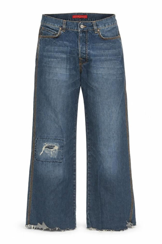 FCUK Men's Blue Wide-Leg Jeans Size 30 Distressed