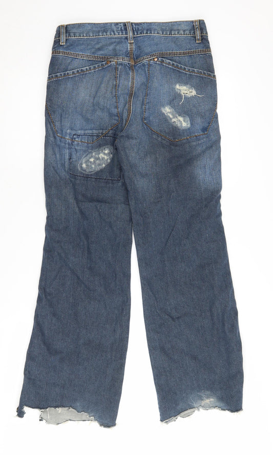fcuk Men's Blue Wide-Leg Jeans Size 30 Distressed