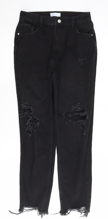 Bershka Women's Black Distressed Straight Jeans Size 10