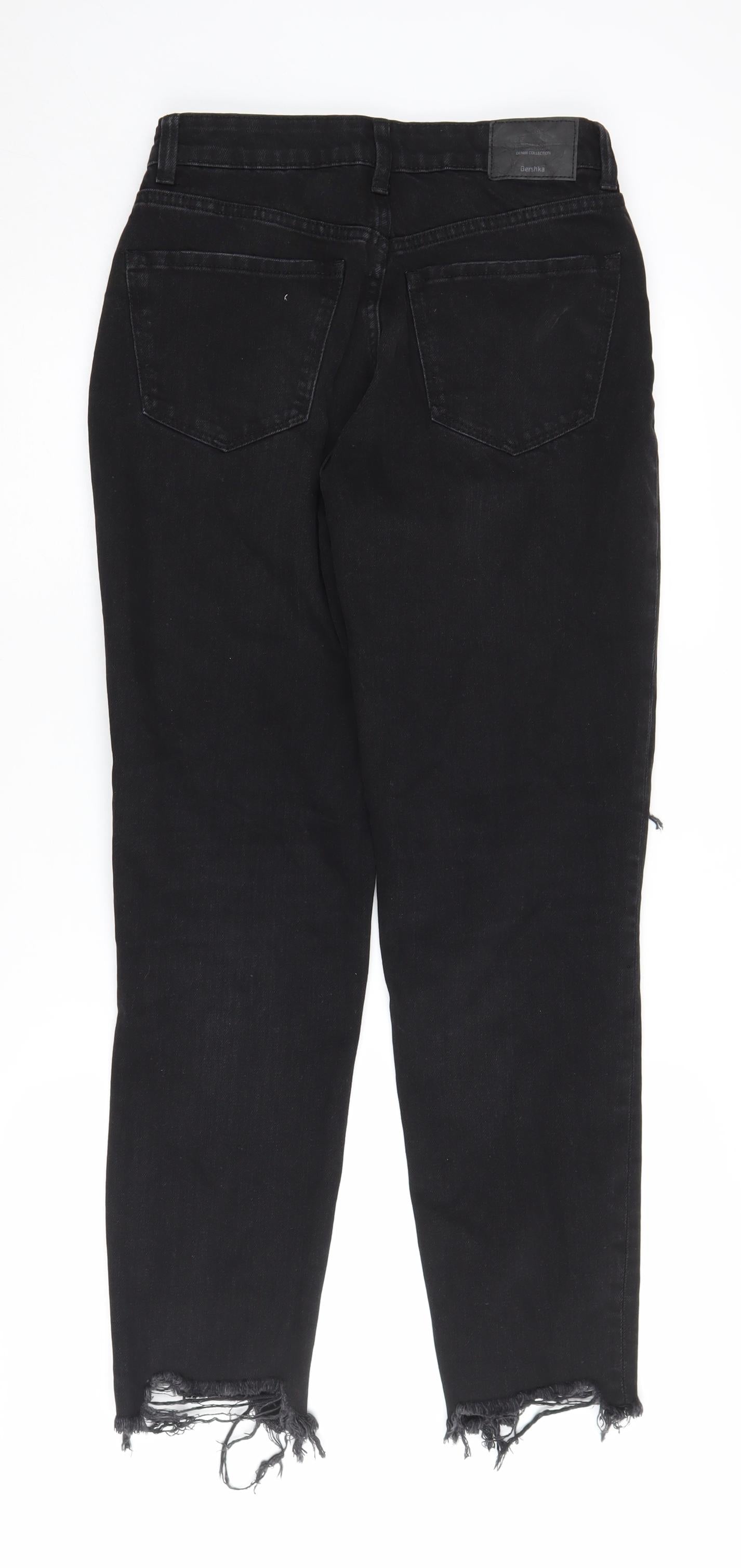Bershka Women's Black Distressed Straight Jeans Size 10