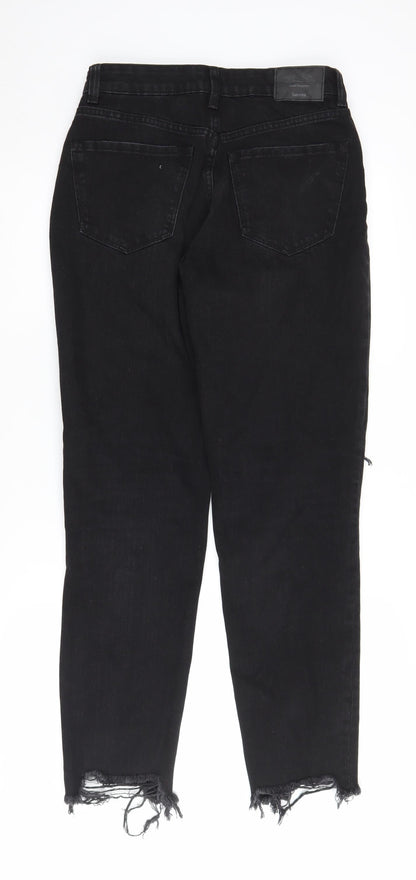 Bershka Women's Black Distressed Straight Jeans Size 10