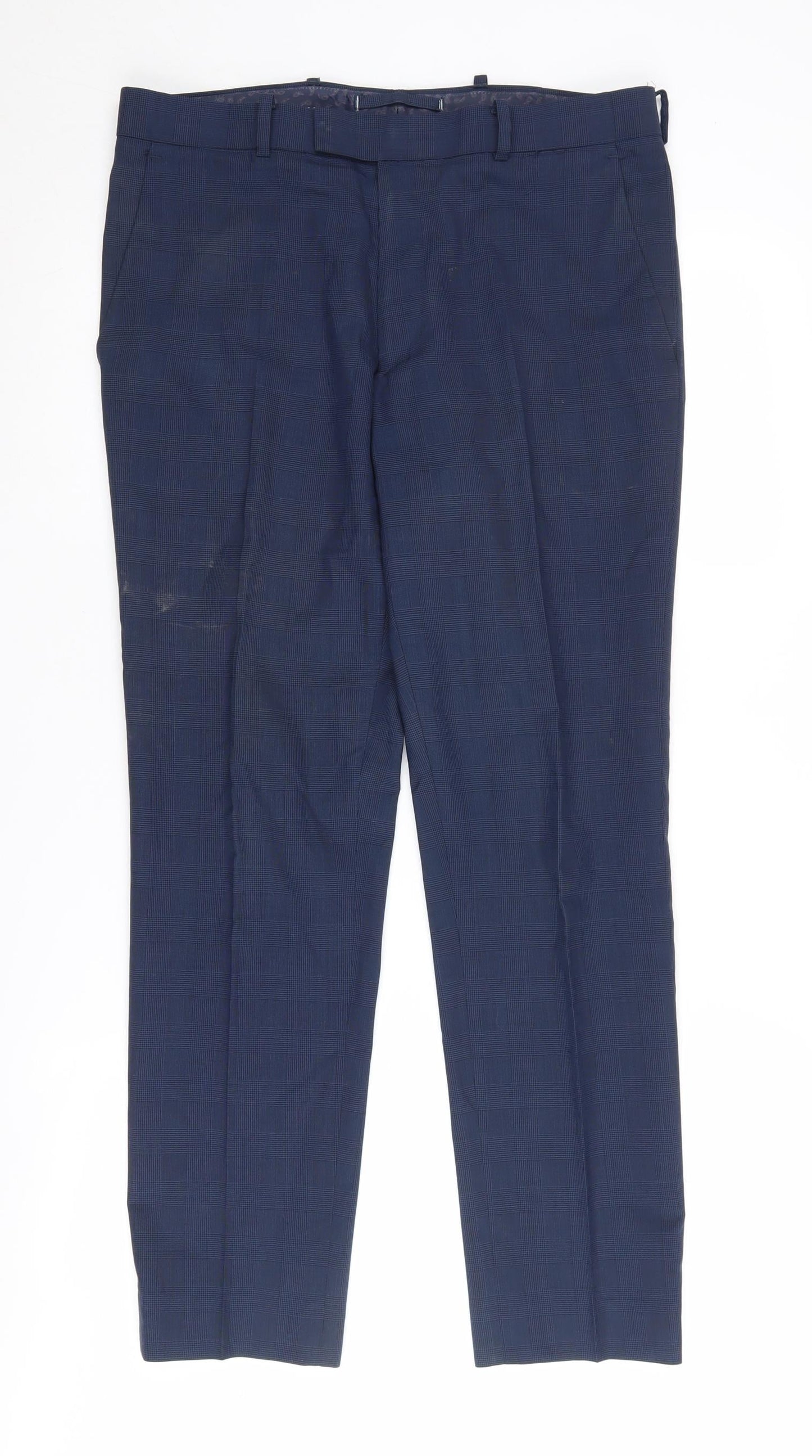 Marks and Spencer Men's Blue Check Trousers Size 32