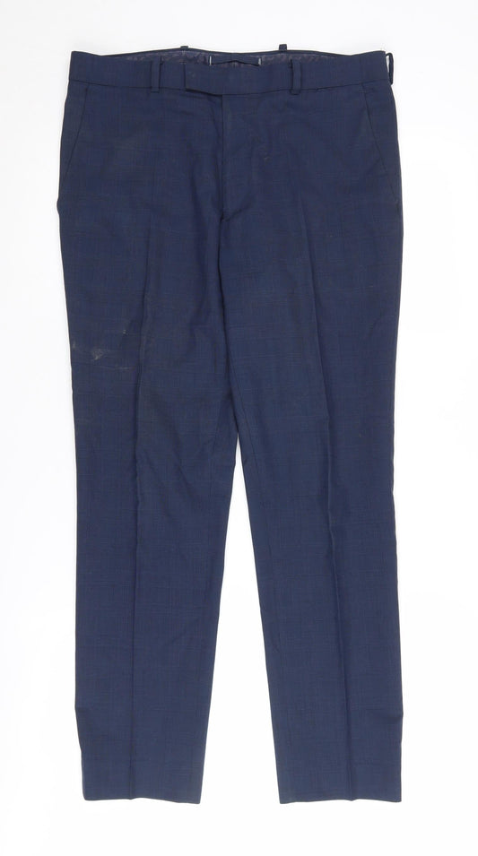 Marks and Spencer Men's Blue Check Trousers Size 32