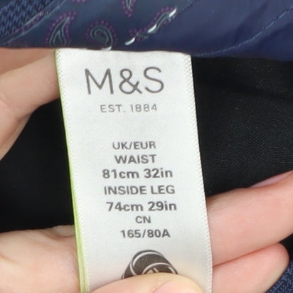 Marks and Spencer Men's Blue Check Trousers Size 32