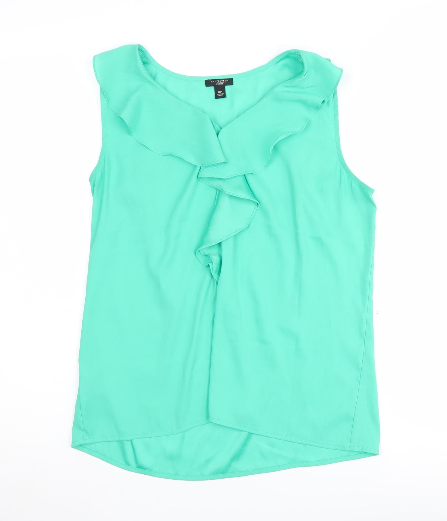 Ann Taylor Green Ruffle Blouse - Sleeveless, Petite Size 8