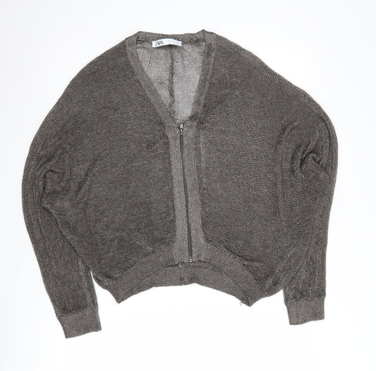 Womens UK Size 12 Zara Grey Full Zip Jumper
