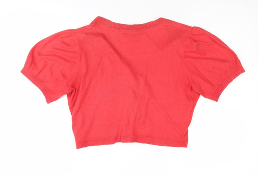 Laura Ashley Women's Red Cardigan, Size 12 V-Neck Puff Sleeve