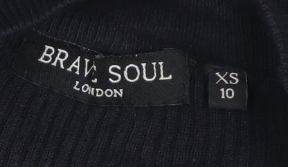 Womens UK Size XS Brave Soul Black Full Zip Jumper
