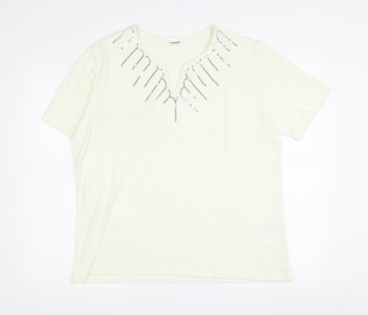Damart Women's White Sequin V-Neck T-Shirt Size L