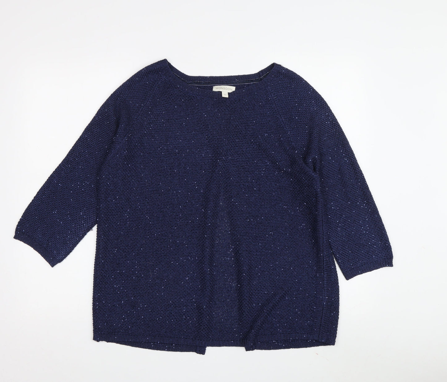 Monsoon Women's Blue Knit Pullover Jumper, M, 3/4 Sleeve