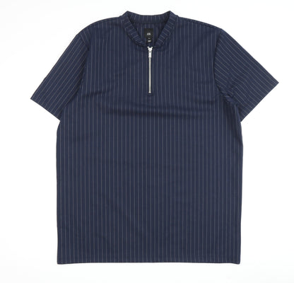 Men's Blue Pinstripe Polo Shirt, Size M