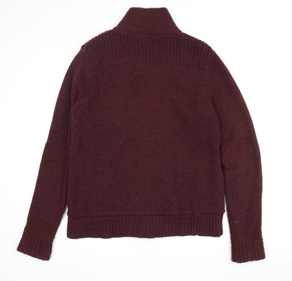 William Hunt Men's Red Cardigan, M, High Neck, Wool Blend