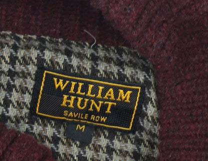 William Hunt Men's Red Cardigan, M, High Neck, Wool Blend