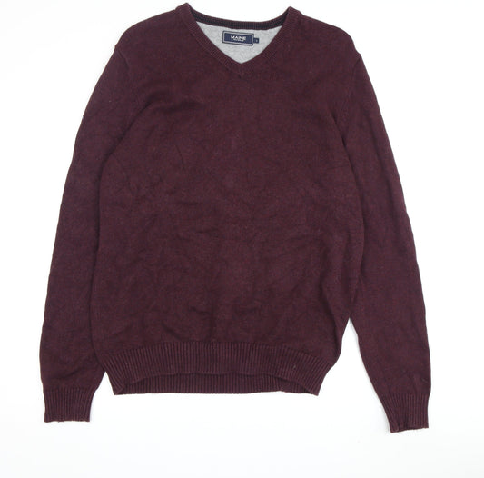 Maine New England Men's Purple V-Neck Pullover Jumper L