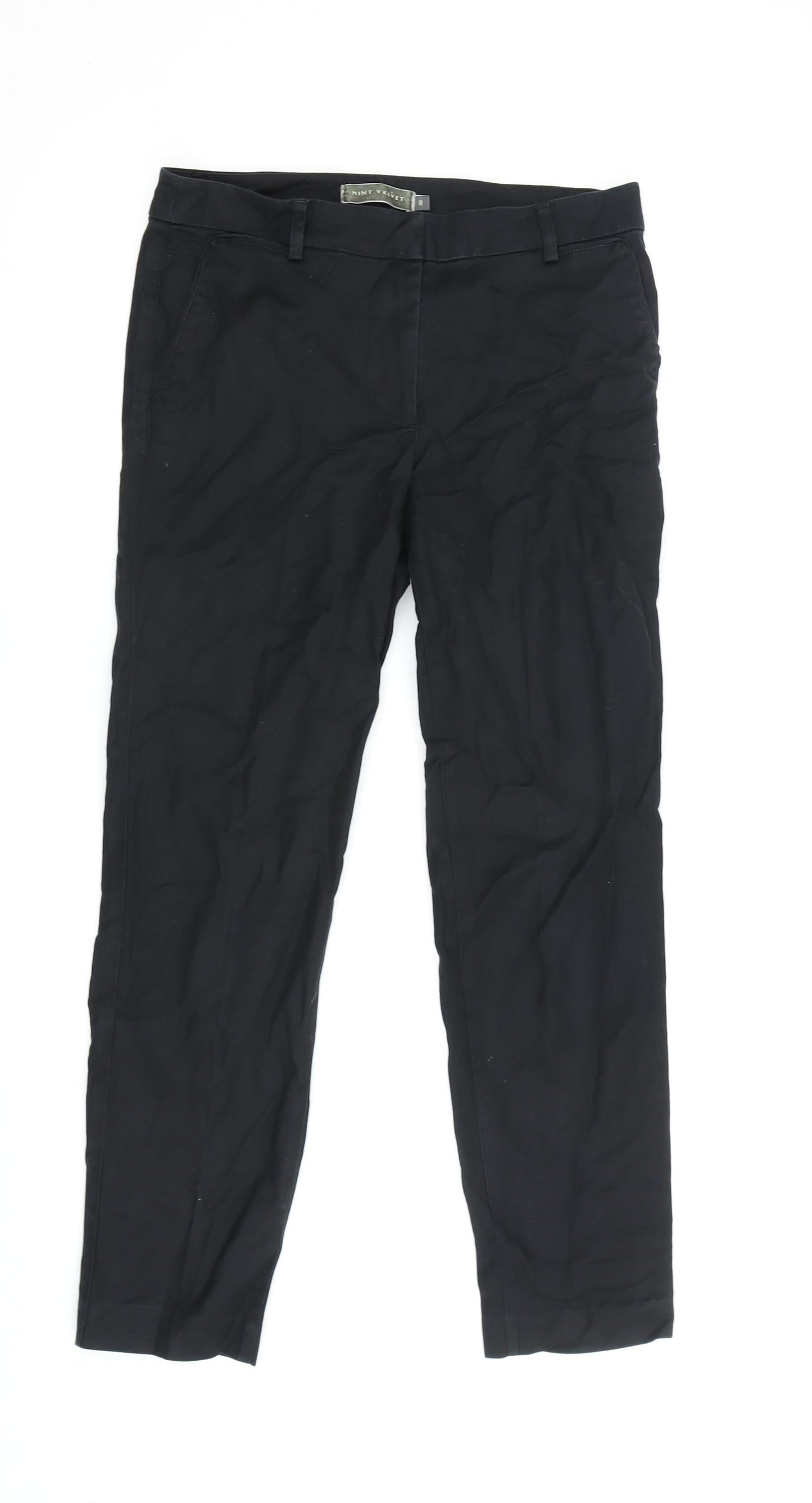 Womens UK Size 8 Mint Velvet Regular Fit Chino Black Trousers