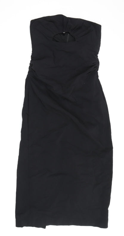 Zara Women Black Strapless Bodycon Midi Dress - Size 12