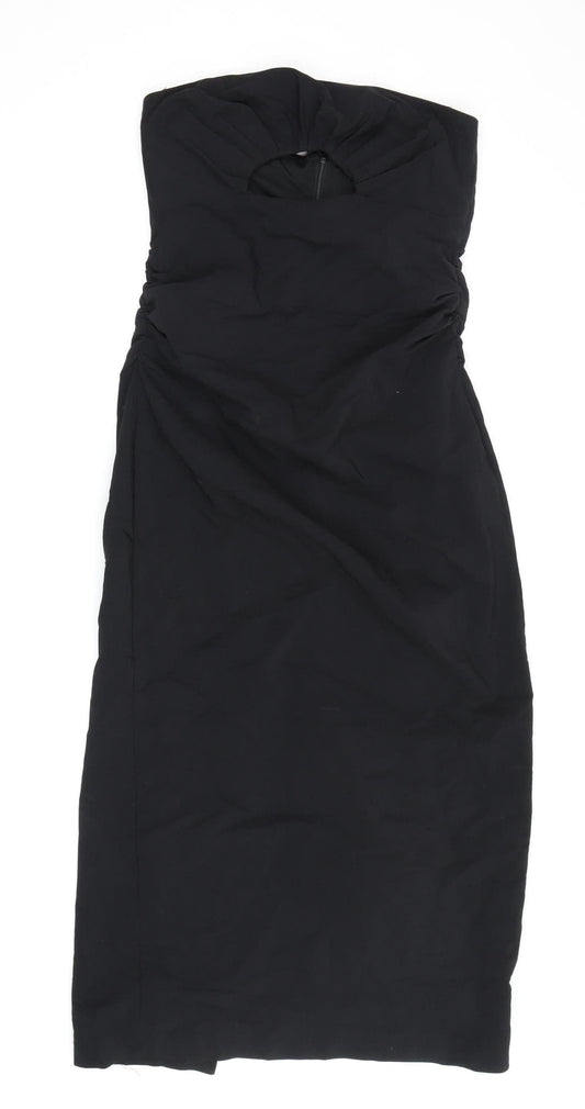 Zara Women Black Strapless Bodycon Midi Dress - Size 12