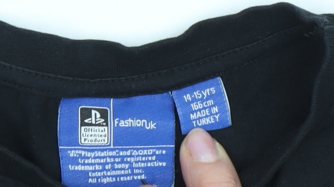 Fashion UK PlayStation Unisex Kids Black T-Shirt 14-15 Years