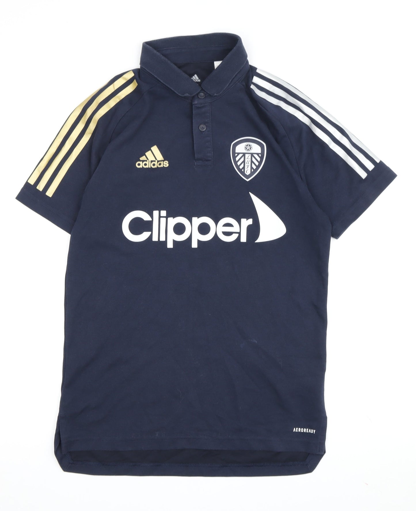 Adidas Boys Blue Polo Shirt XS Short Sleeve Logo Sporty